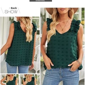 Green adorable sleeveless Pom Pom top.